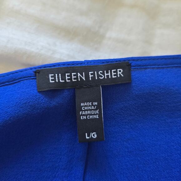 Eileen Fisher 100% Silk Split Sleeve Blouse Top Size L Royal Blue Relaxed Fit - Picture 6 of 9